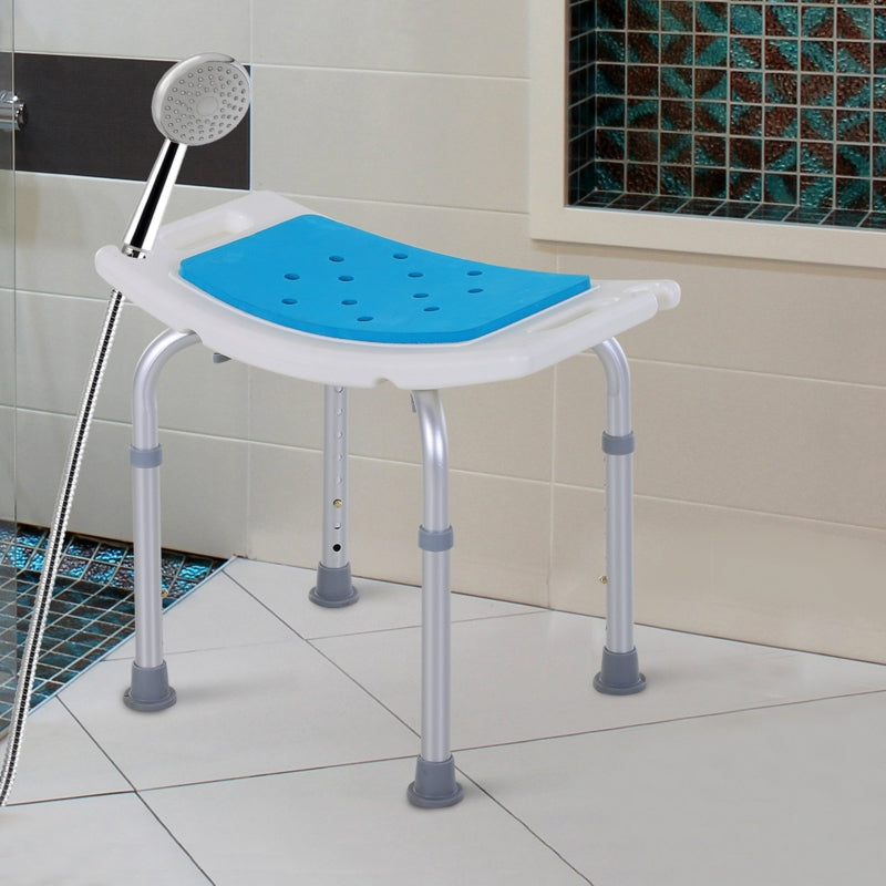 Bath Stool Chair, 6-Level Adjustable Shower Non-Slip Padded Seat, Aluminium Blue