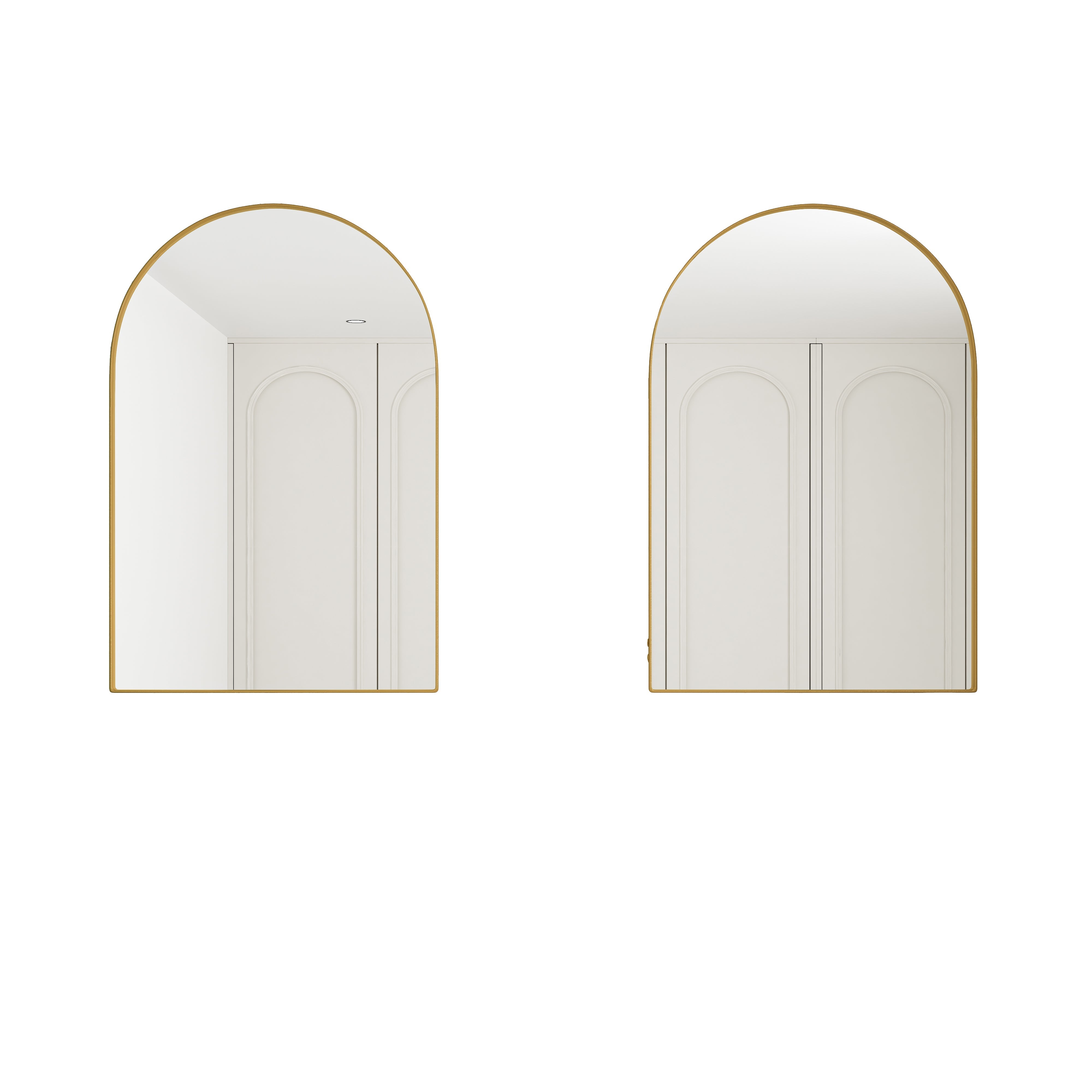 Stylish Arched Mirror Cabinet, Recessed Wall Storage Metal Framed, Gold