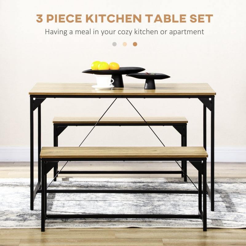 Dining Table and Bench Set, for 4 Space Saving, Natural