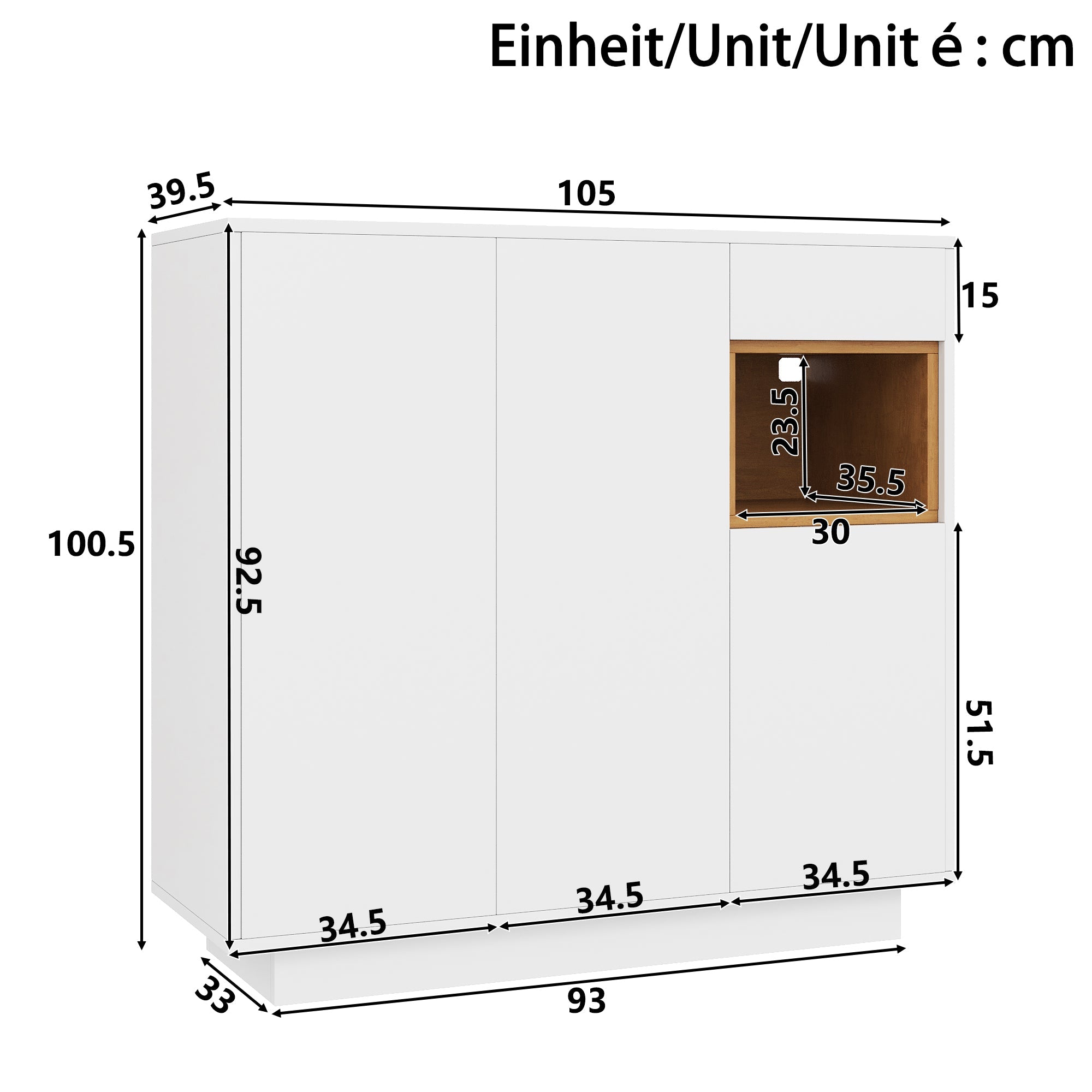 Shoe Cabinet with Adjustable Shelves for 14-18 Pairs, White and Natural Wood