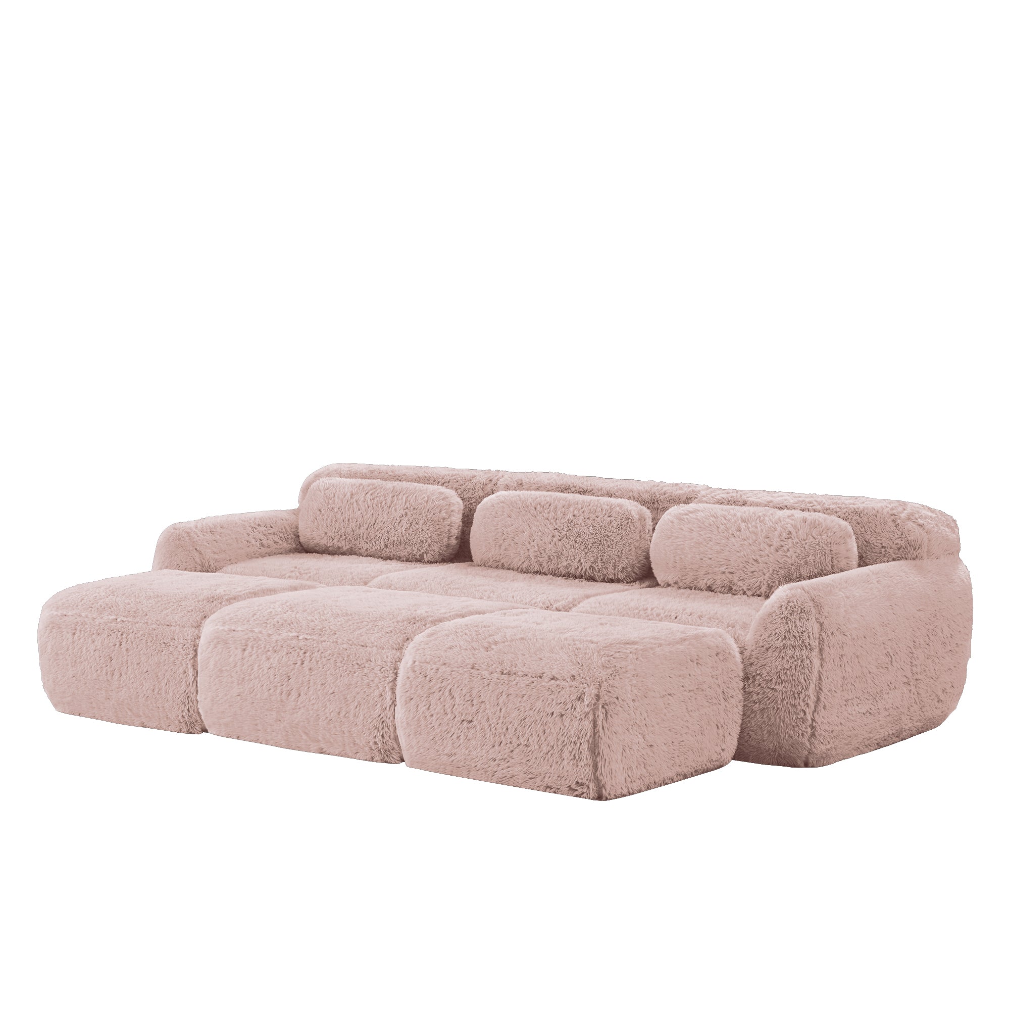 Boneless Cloud Sofas Modular Sleeper Sofa 3-Seater 3 Ottomans - Pink Plush