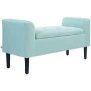 Storage Bench, Upholstered with Storage Box, Linen Look Green