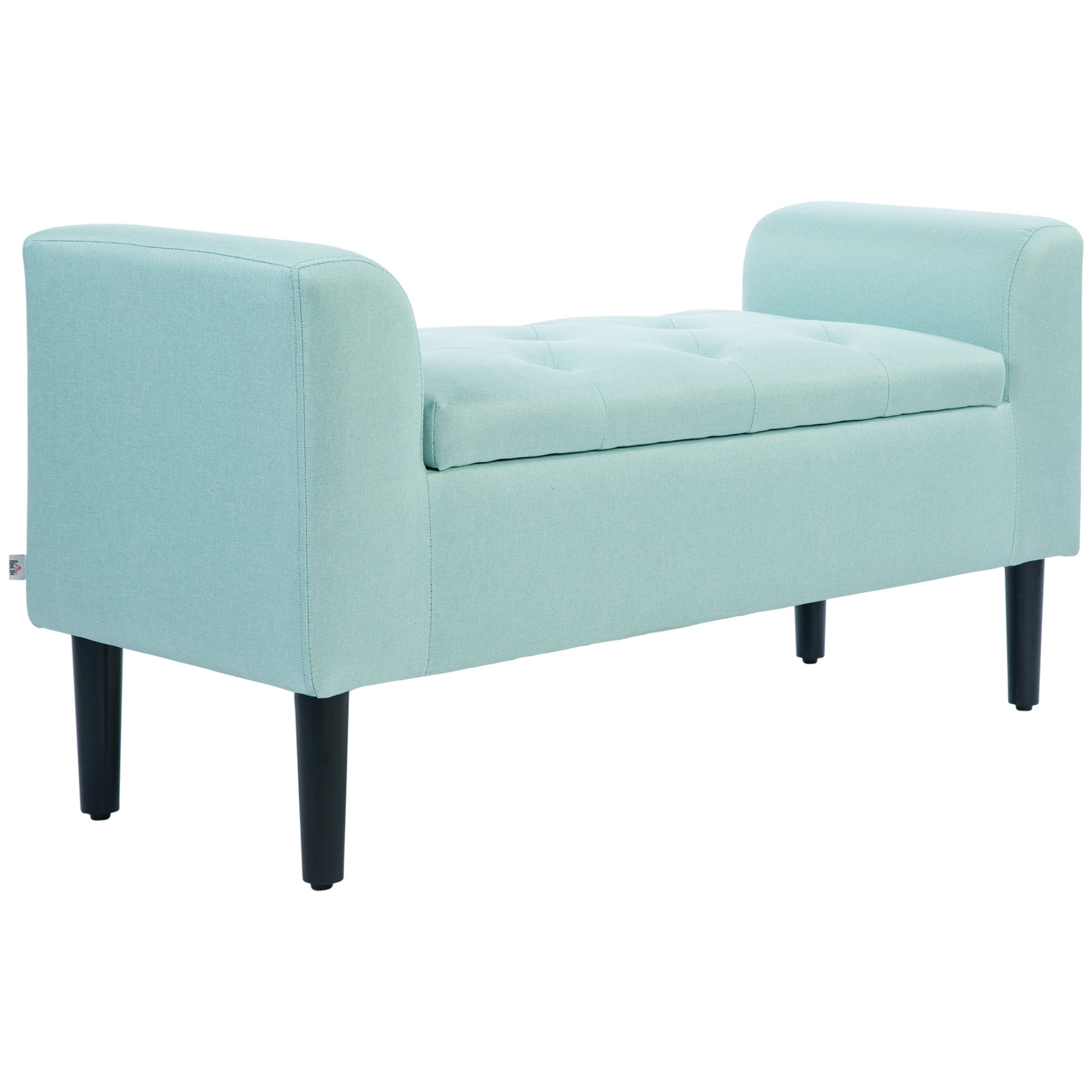 Storage Bench, Upholstered with Storage Box, Linen Look Green