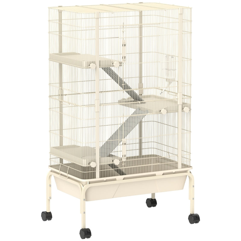 Kleintierkäfig, 4 Ebenen mit Futternapf und Trinkflasche, Beige