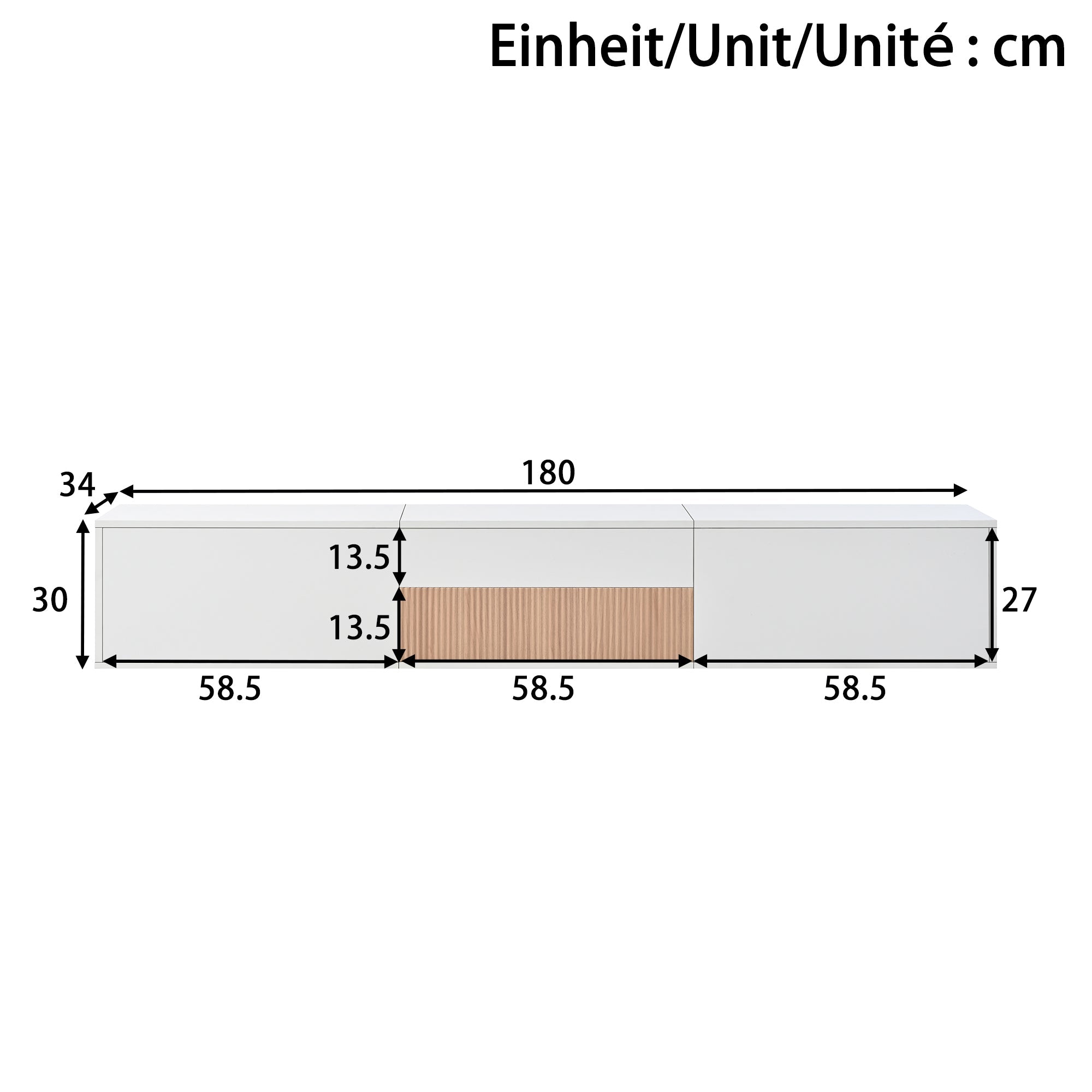 Modern Low TV Stand 180x34x30cm Unique Projector Design