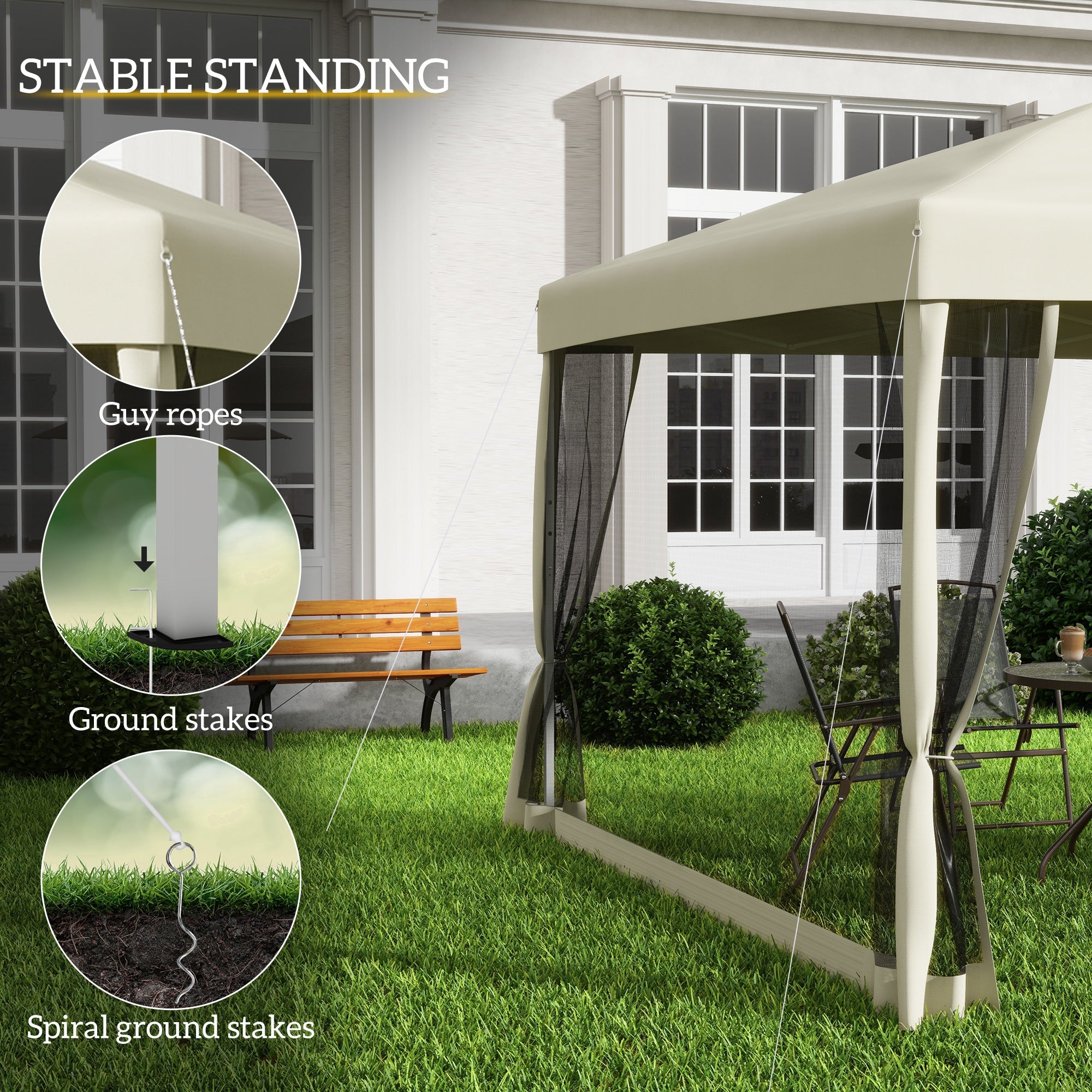 Pop Up Gazebo with 4 Mesh Sides, Carry Bag, Adjustable Height - 3x3m