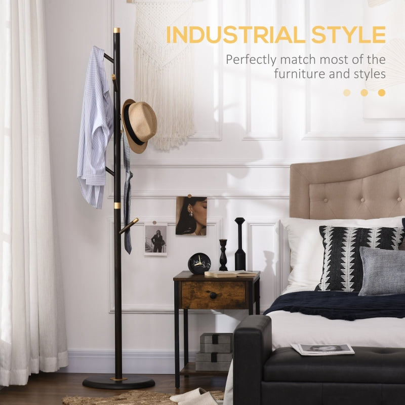 Vintage Coat Rack Stand Hall Tree 6 Hooks Freestanding Bamboo Walnut