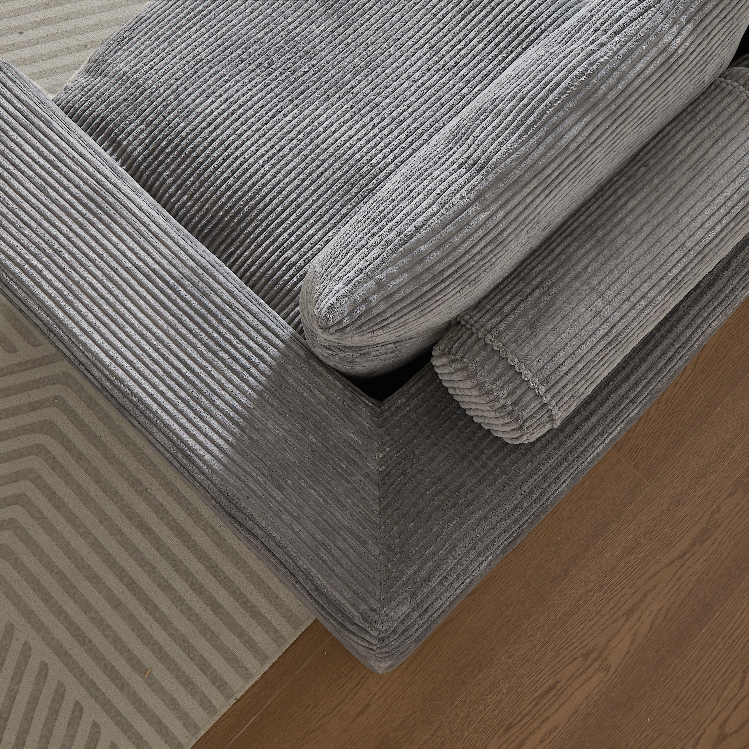 Boneless Couch with Chaise, L-Shaped Modern Upholstered Sofa, Three Cushions, No Assembly Required, Corduroy