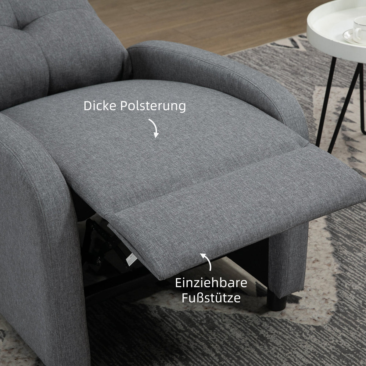 Reclining Armchair, Upholstered with Pocket Spring Core, 150 kg Capacity, Linen Look Grey