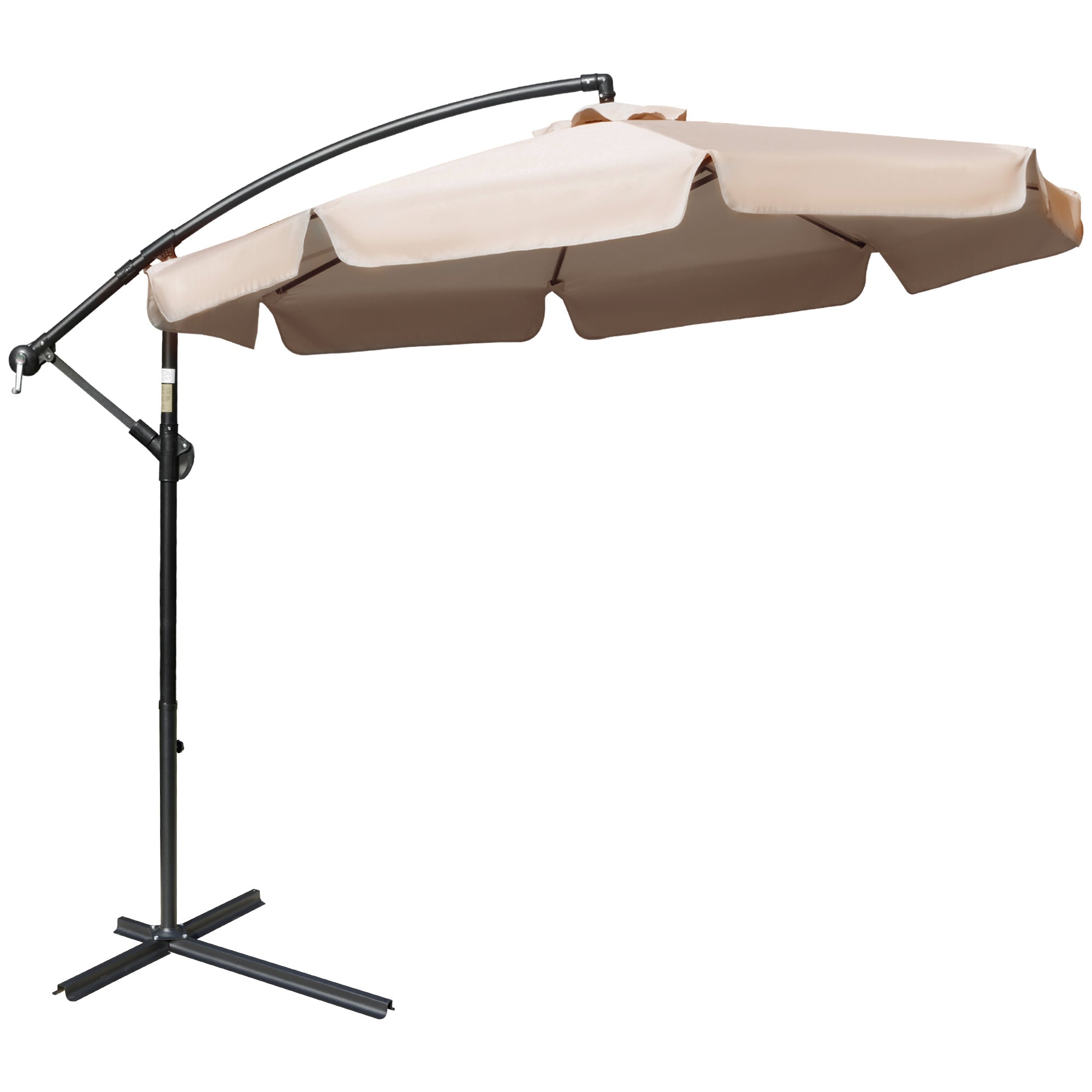 2.7m Cantilever Parasol Sun Umbrella with Crank Handle and Cross Base, Light Brown