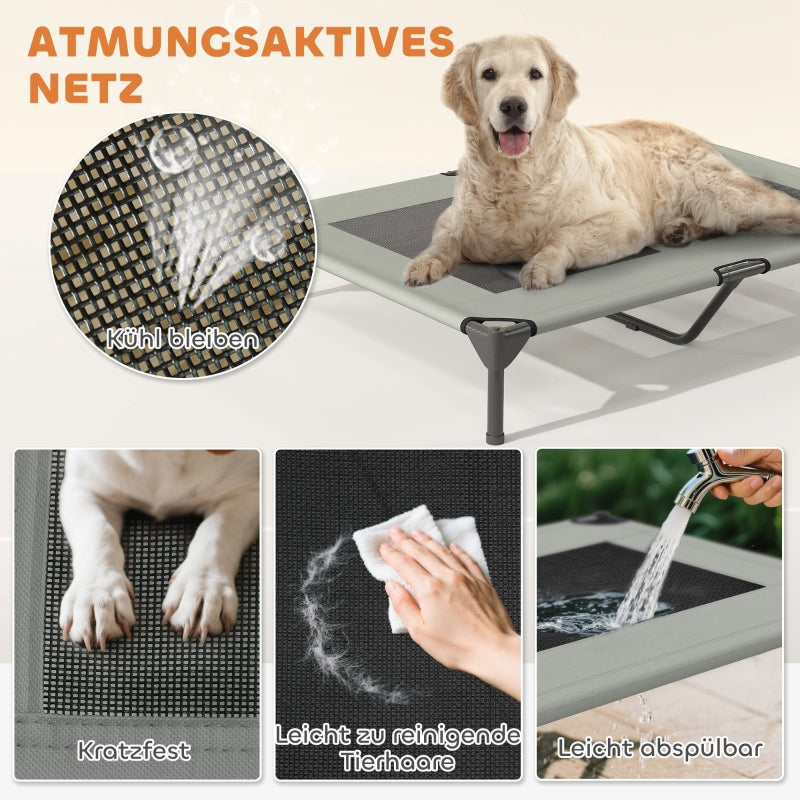 Outdoor Hundebett, erhöht mit Dach für große Hunde, hellgrau