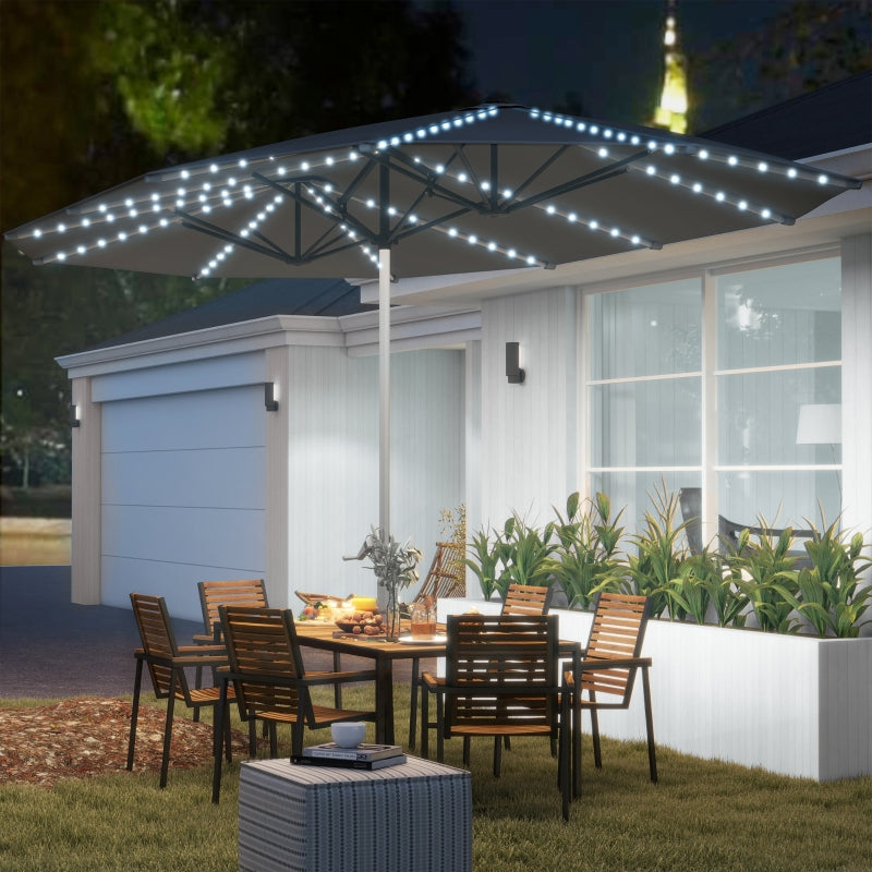 Double Parasol, Solar LED, UV 50+, Aluminium, Dark Grey