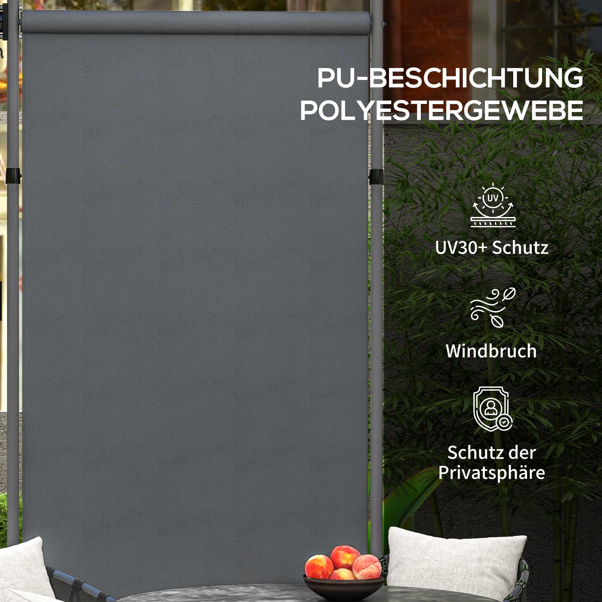Vertical Awning/Balcony Blind 150 x 220-310cm Crank Weatherproof Polyester Dark Grey