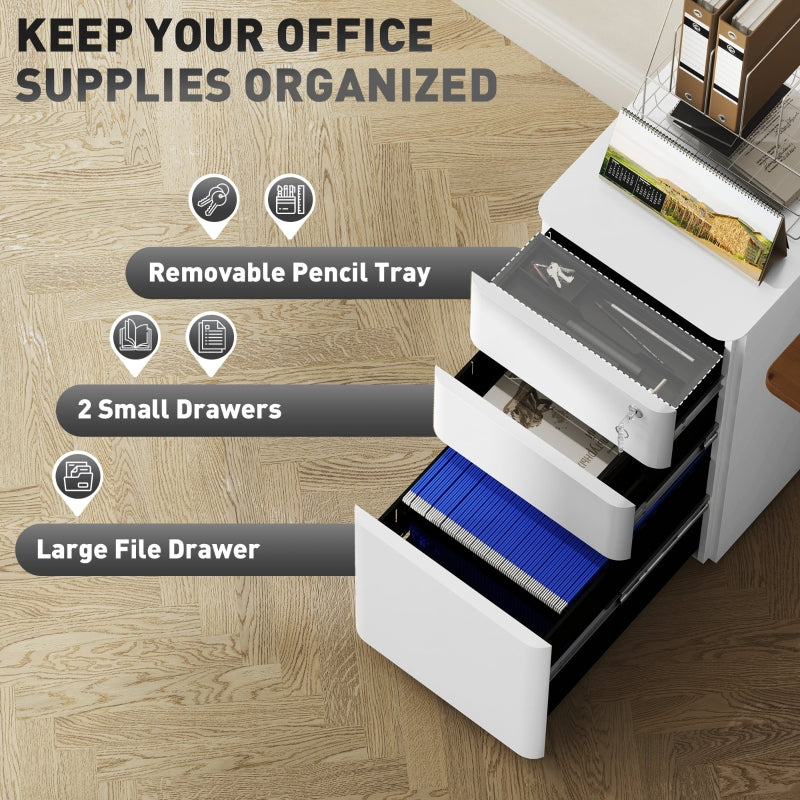 Filing Cabinet 3-Drawer with Lock Steel - White
