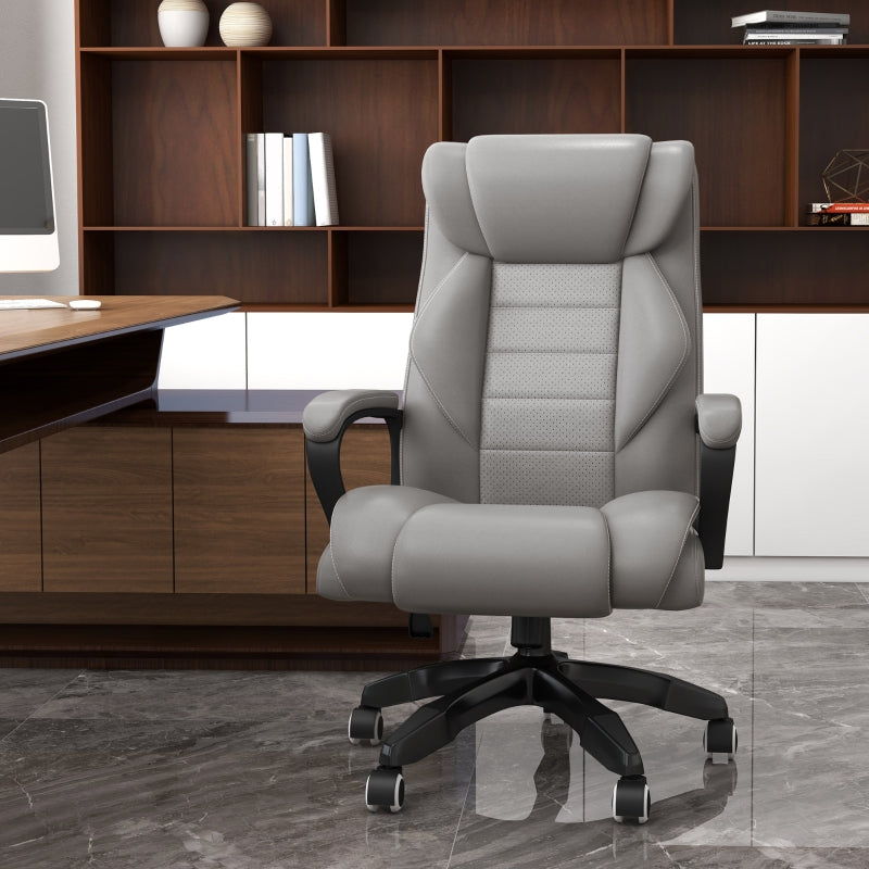 Office Chair, 6-Point Massage, Back Heat, Tilt Function, Grey PU Leather