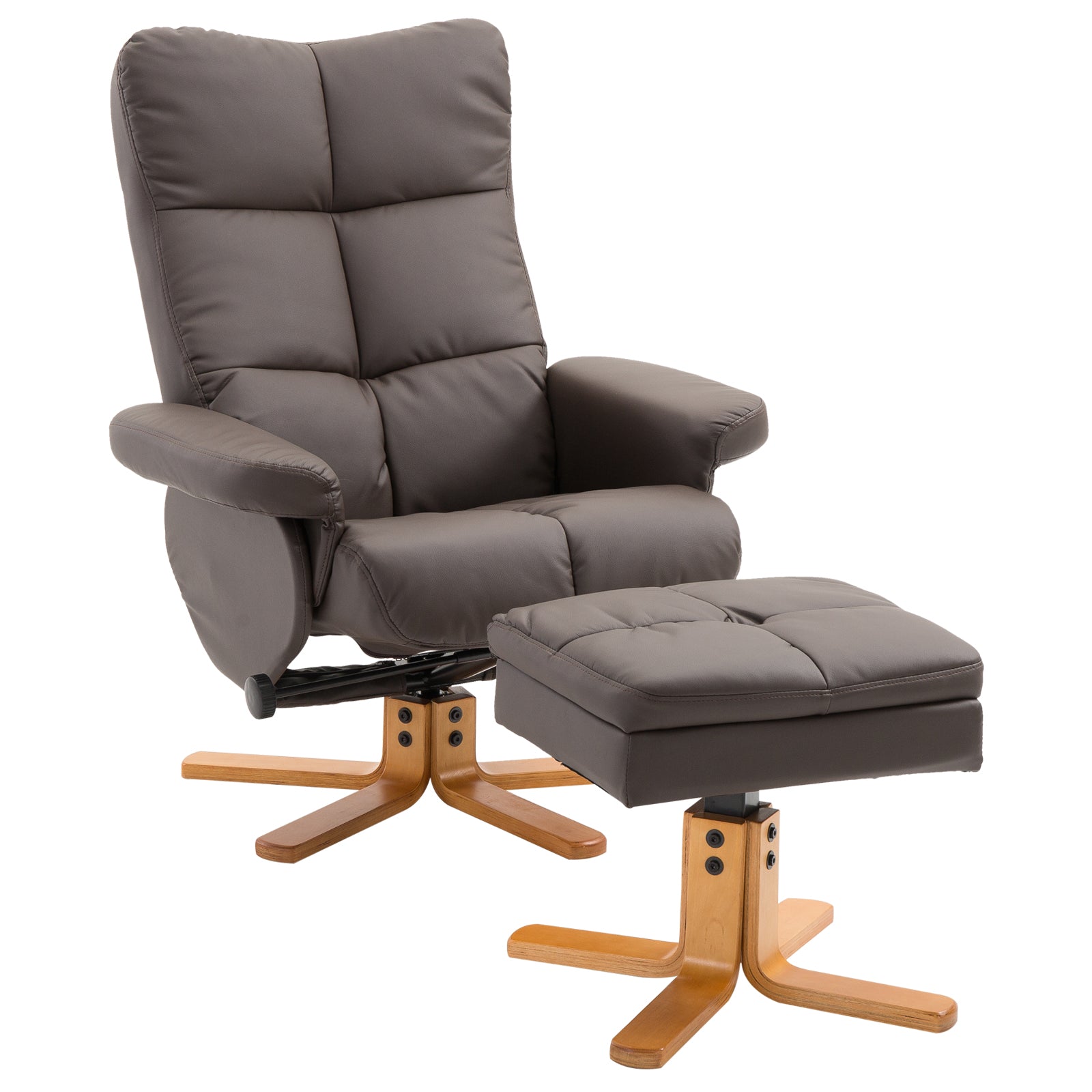 Reclining Armchair Footstool Storage Swivel, PU Wood Frame, Brown