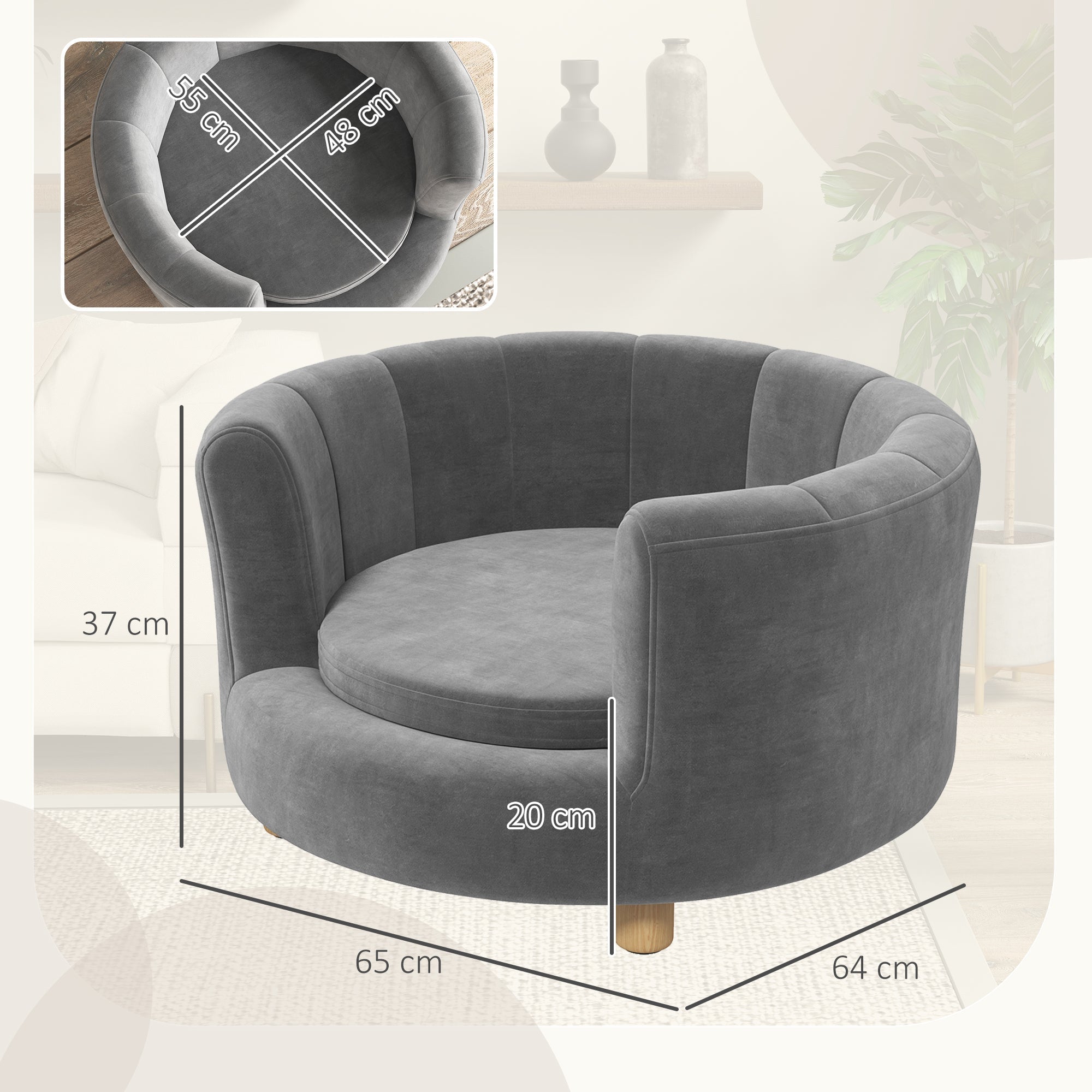 Hundesofa, waschbares Haustiersofa, Holzbeine, Grau