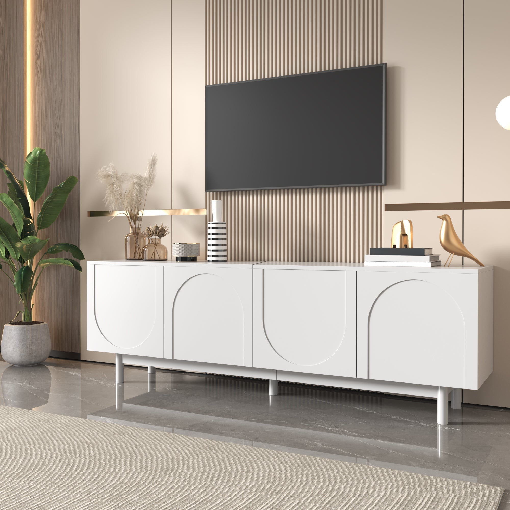 Modern TV Cabinet 175 x 56 cm with Adjustable Shelves, White