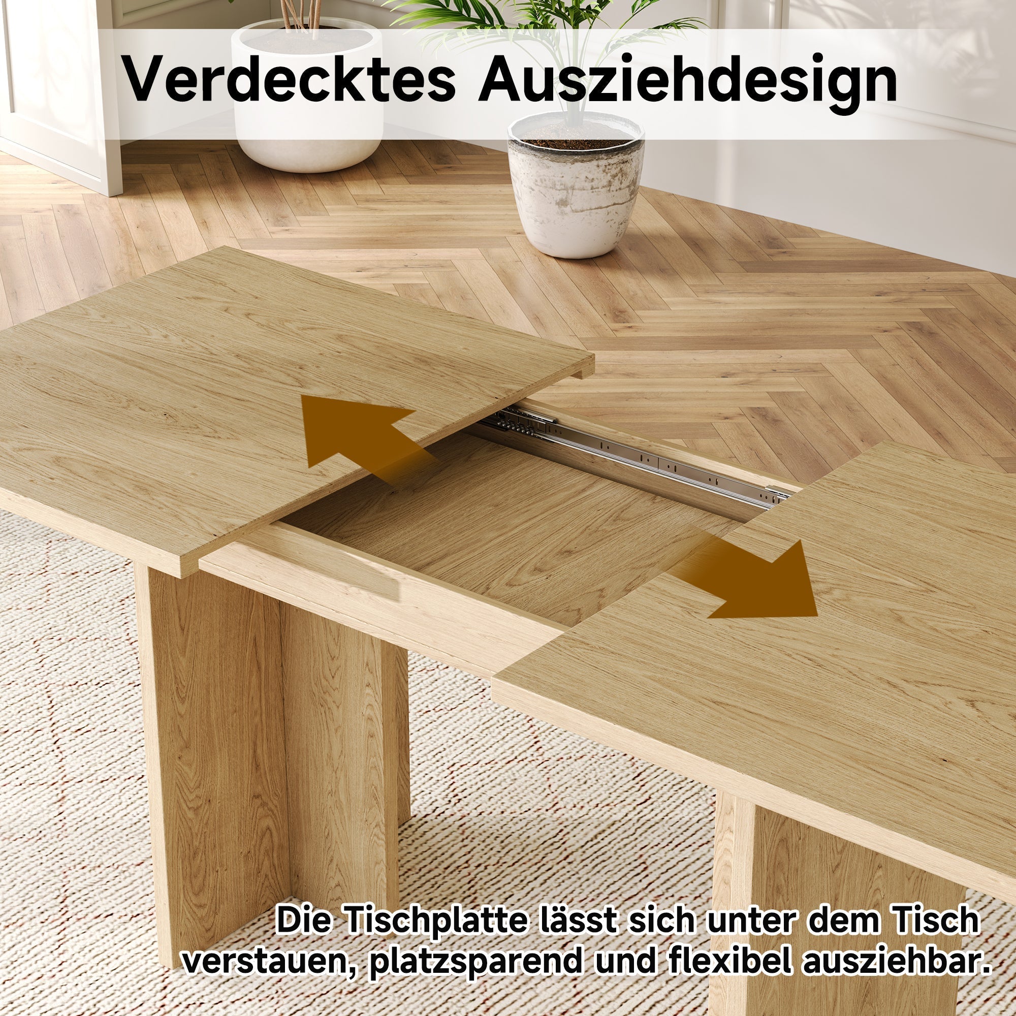Extendable Dining Table 140/180x80cm Rectangular 6-8 Seater - Oak Color
