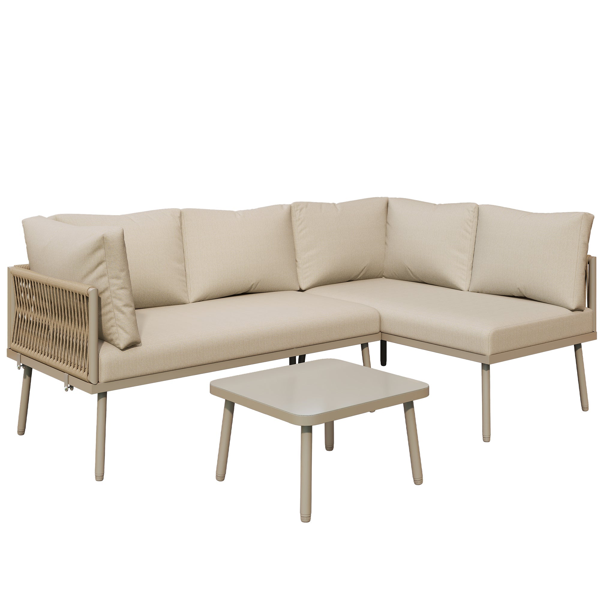Modular Garden Furniture Set with Rocking Chairs, Corner Sofa and Side Table, Rope Weave