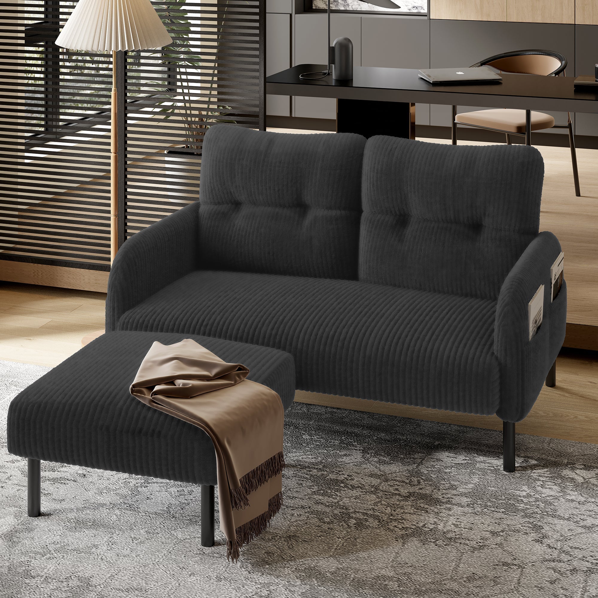 Premium corduroy stool super-soft velour metal frame