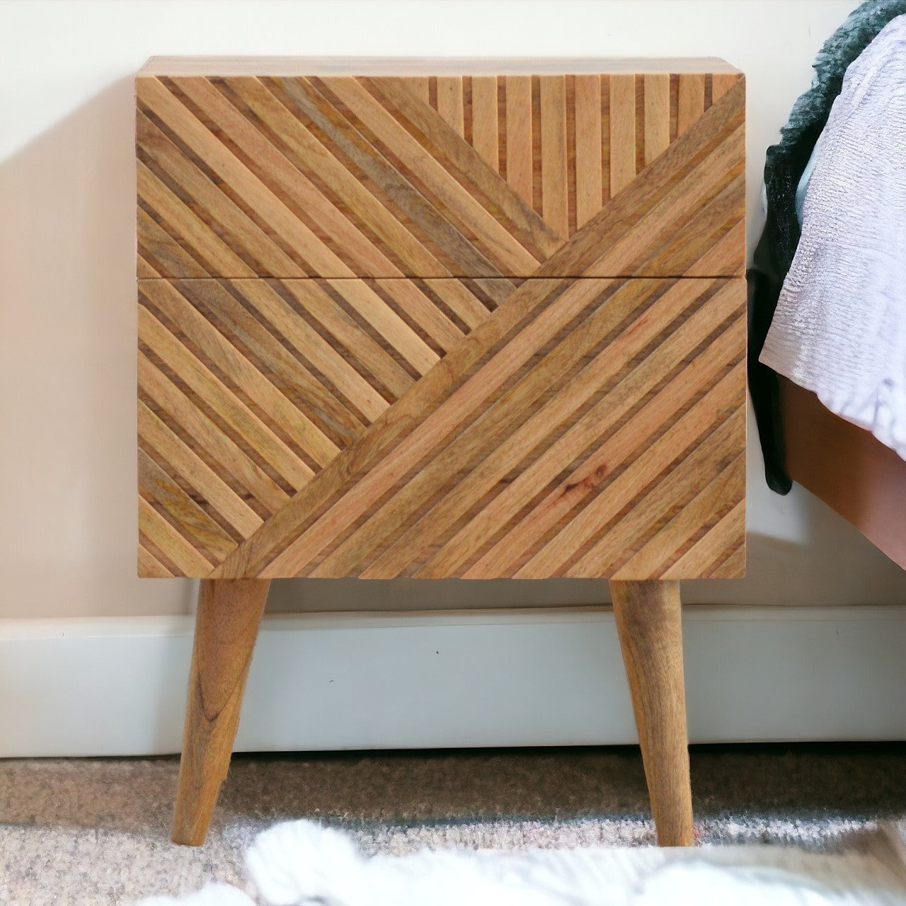 Lille 2 Drawer Bedside, Solid Wood Brown