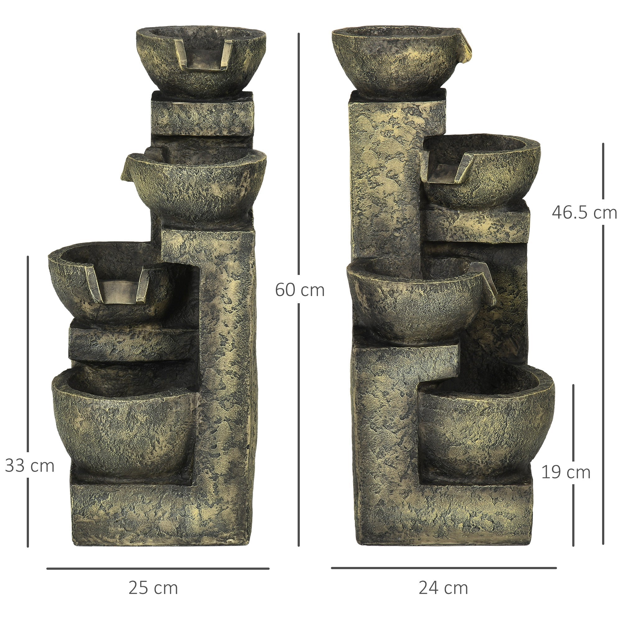 Garden Fountain with 4 Adjustable Flow Levels, Water Feature Waterfall, Synthetic Resin