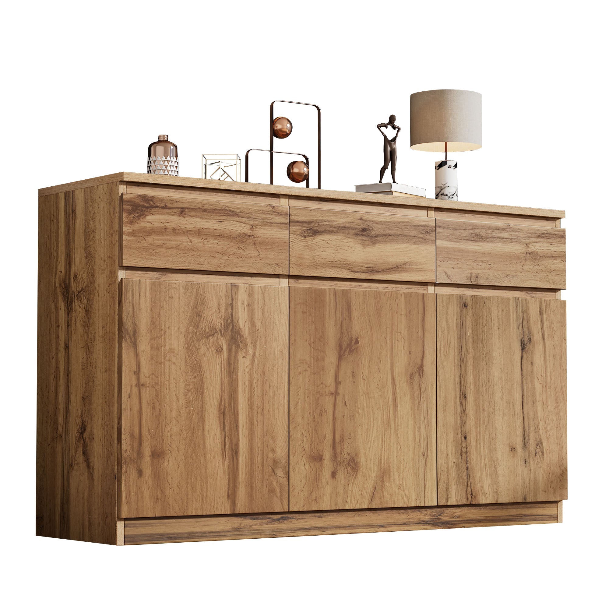 Multifunctional Sideboard 3 Doors 3 Drawers 135x40x81cm - Authentic Wood Look