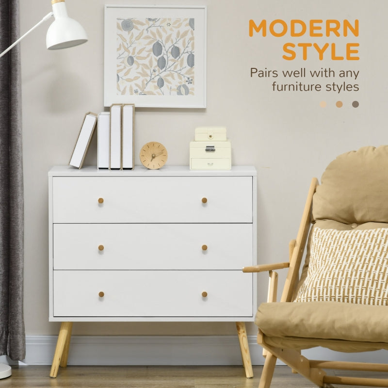 Chest of Drawers, 3-Drawer Storage Organiser Unit with Wood Legs, White