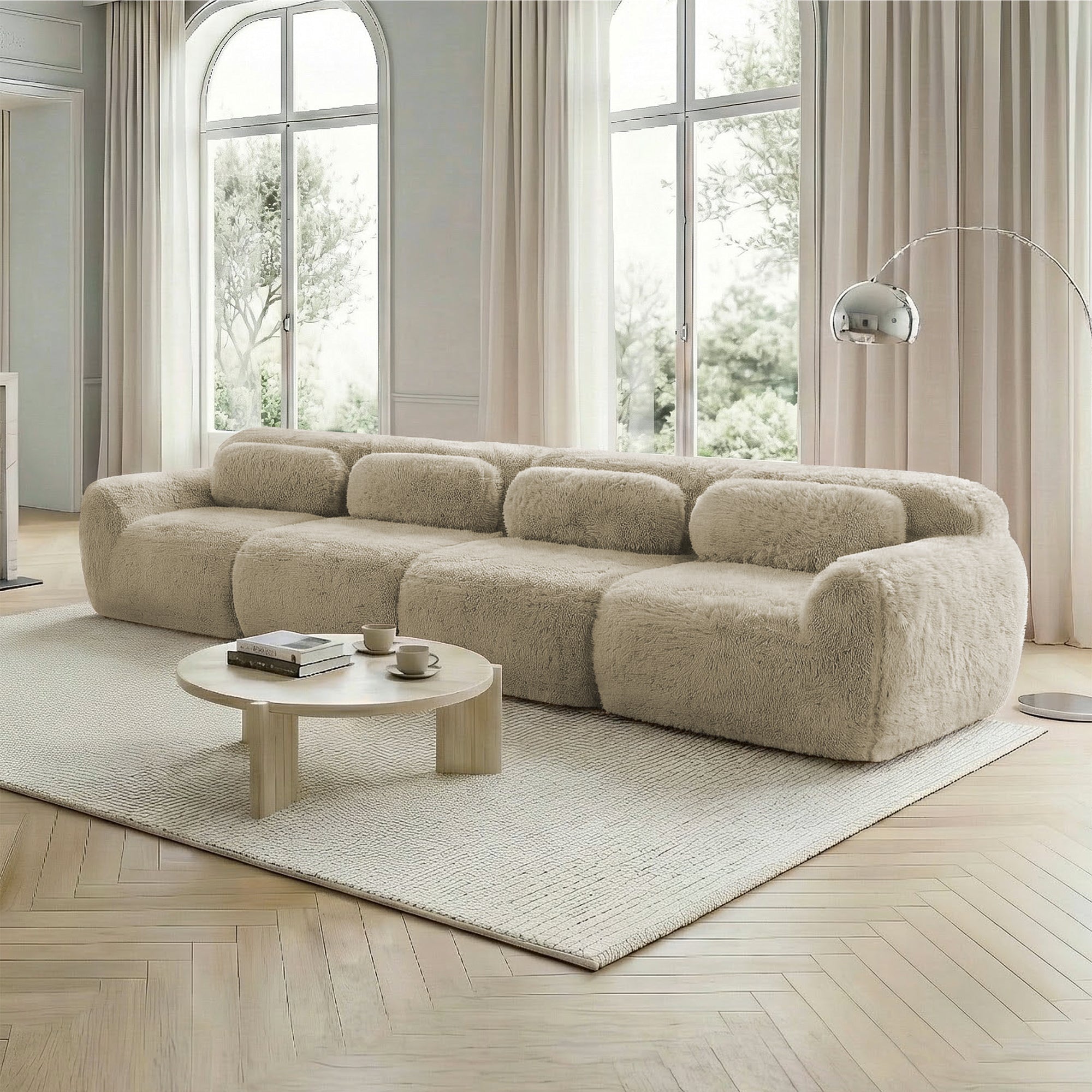 4-Seater Sofa Multiple Configurations Plush Fabric - Light Khaki