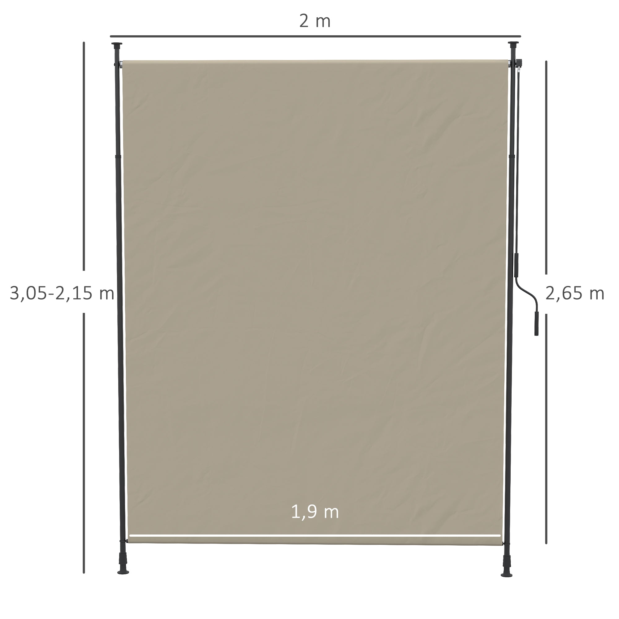 Vertical Awning 200 x 292 cm Retractable Sunshade Windbreak, Aluminum Sand