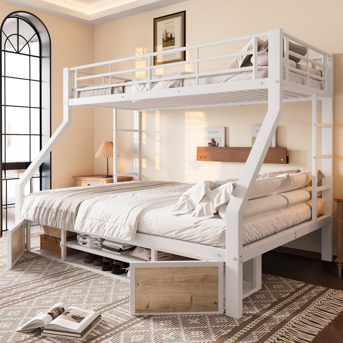 Bunk Bed for Children with Shoe Cabinet and Storage Compartments, 90x200 and 140x200cm, White