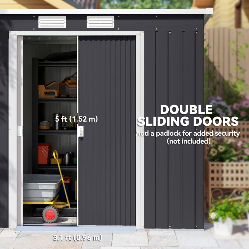 7 x 4ft Garden Shed with Foundation Kit, Galvanised Steel Dark Grey