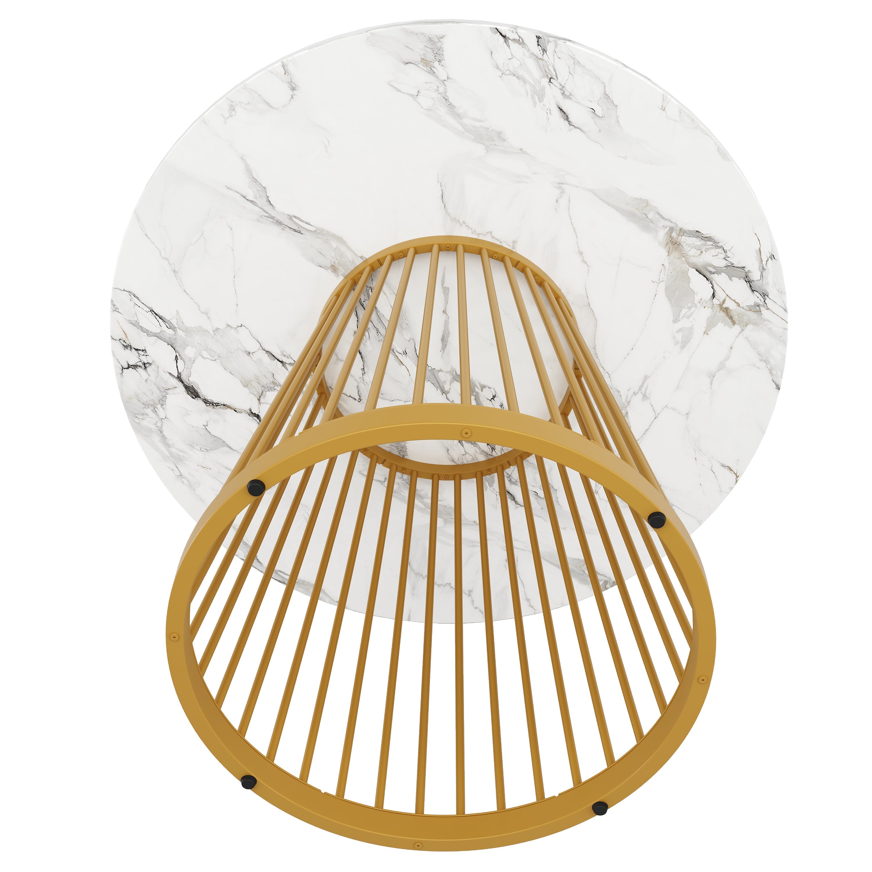 Round Dining Table 80cm 4-Person MDF Marbled Top Gold Legs