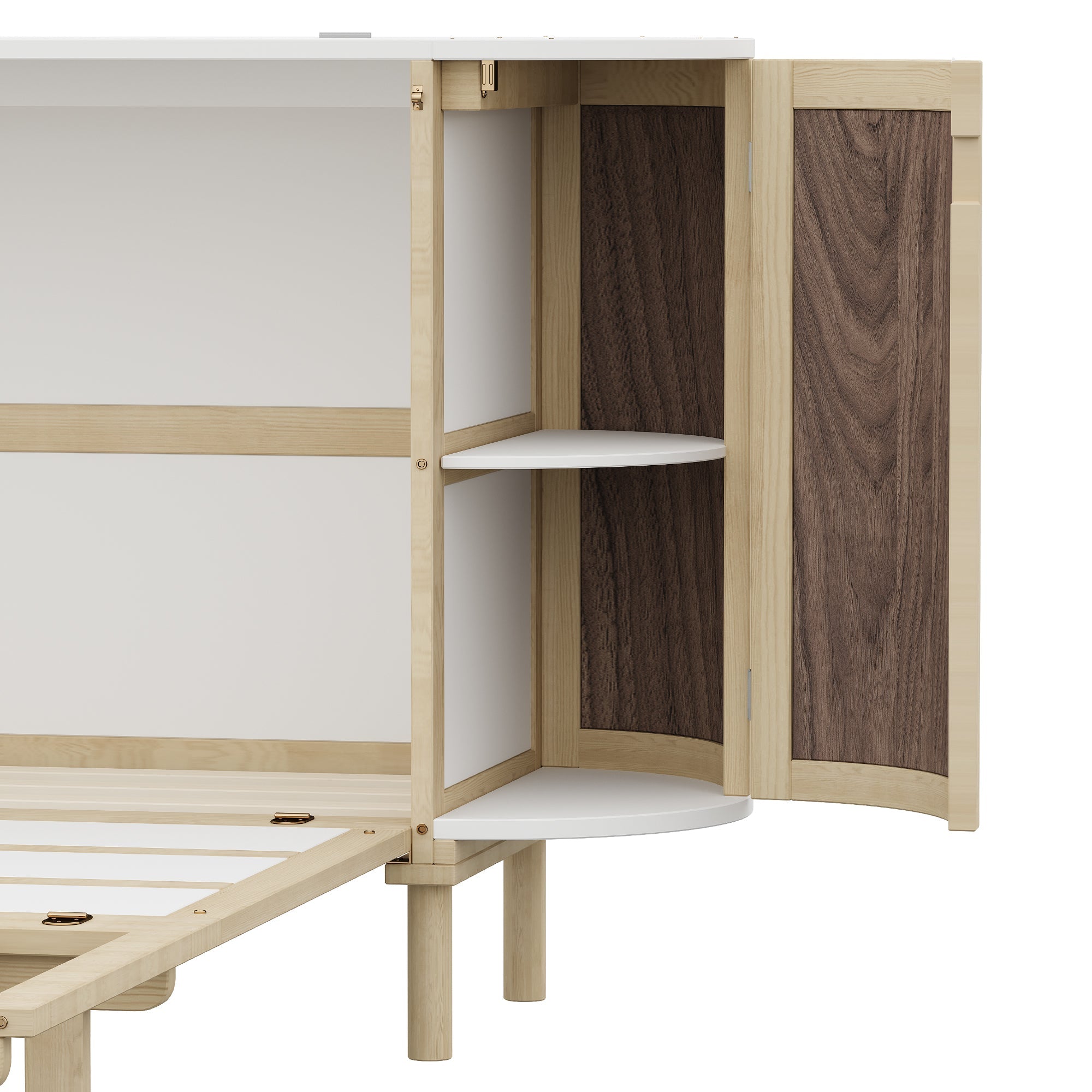 Wall Bed 140x200cm Vertical Folding Rattan Design Storage - Wood Color