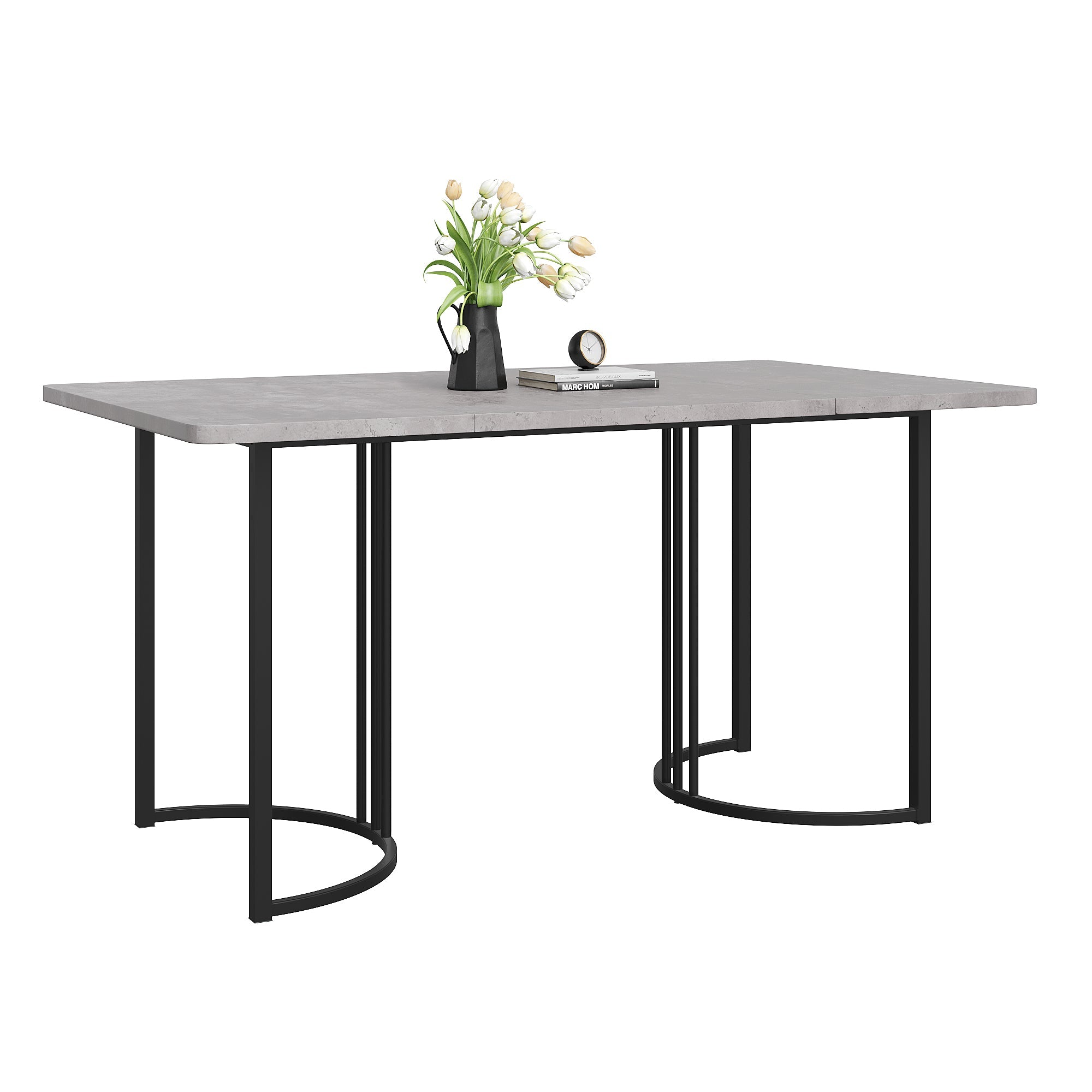 Dining Table 140x80cm Rectangular Kitchen Adjustable Legs Metal Frame Grey