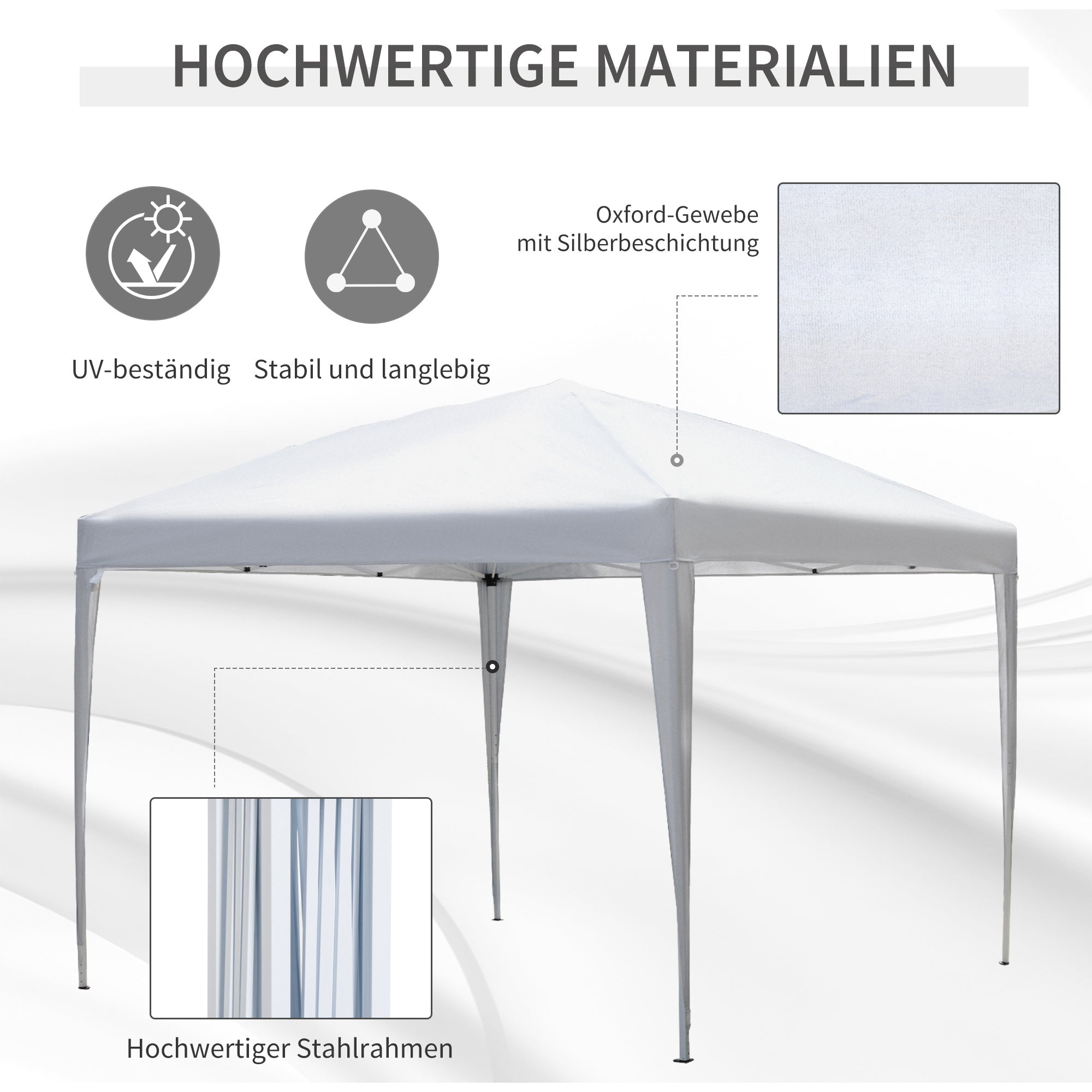 Pop-Up Folding Pavilion 2.95x2.95m UV Protection Steel and Oxford Fabric, White