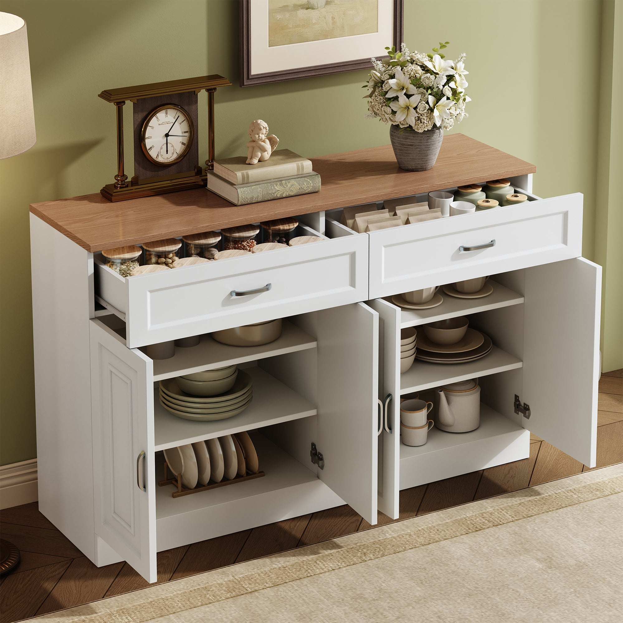Sideboard with Shelves and Rebounder, Natural Wood Grain