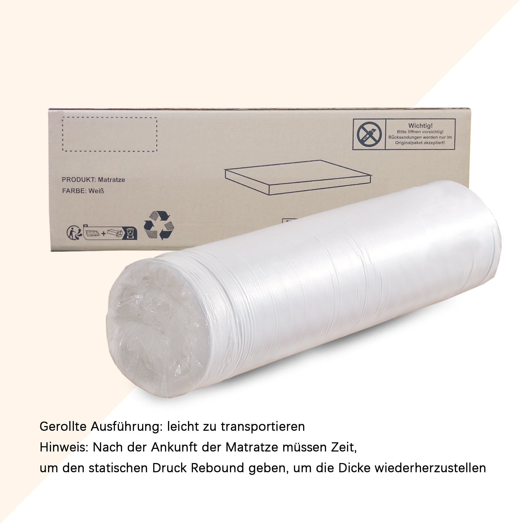 Mattress Honeycomb Bamboo Charcoal Sponge H3 90x200cm, White/Grey Fabric