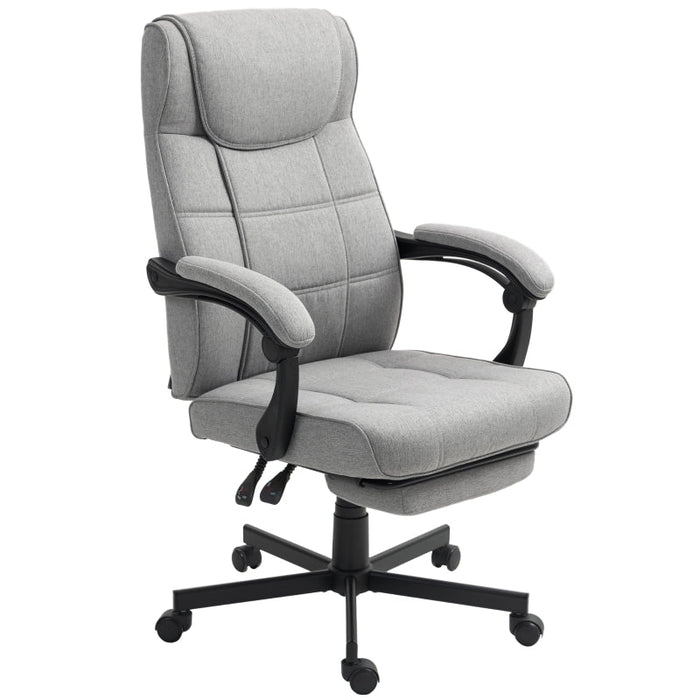 Office Chair, Ergonomic Massage Reclining Footrest, Grey Linen Look