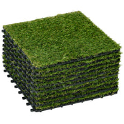 Artificial Grass Tiles, 10 Pieces 30x30cm 25mm Durable Easy Care, Dark Green Plastic