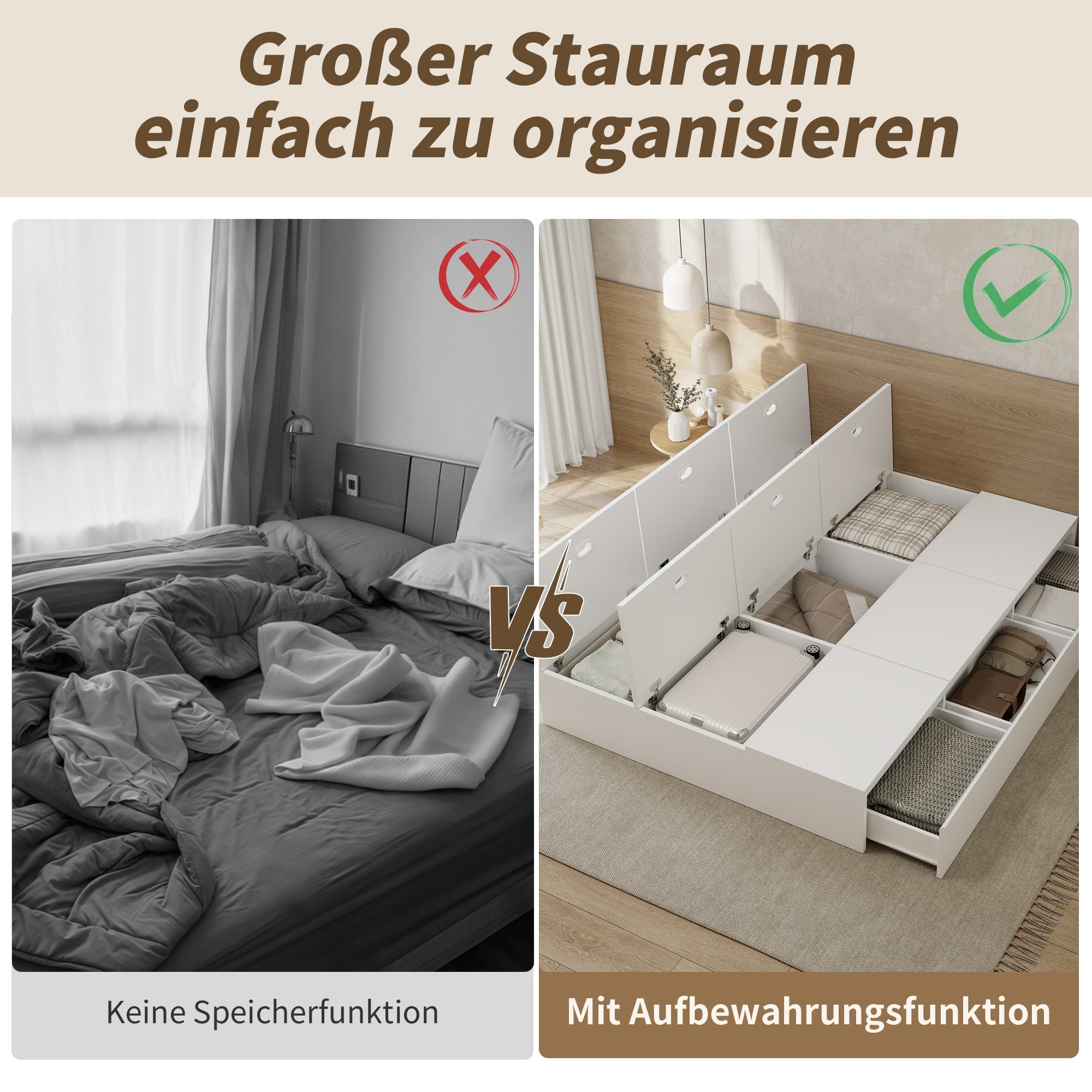 Solid Wood Storage Bed 140x200cm Pallet Drawers - White