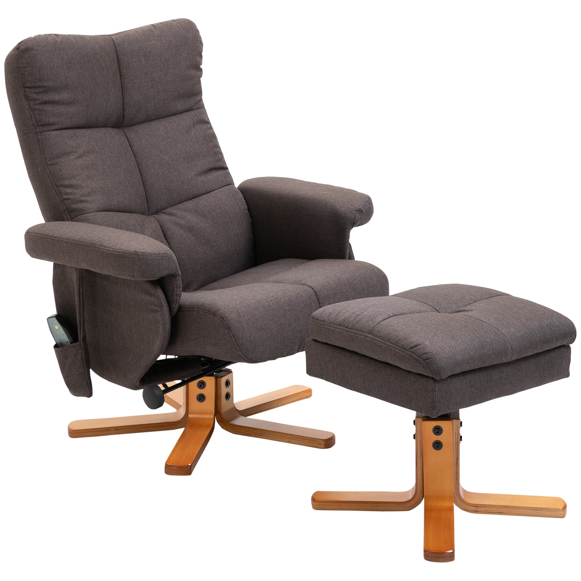 Reclining Massage Chair Footstool Storage 145° Recline, Brown Polyester