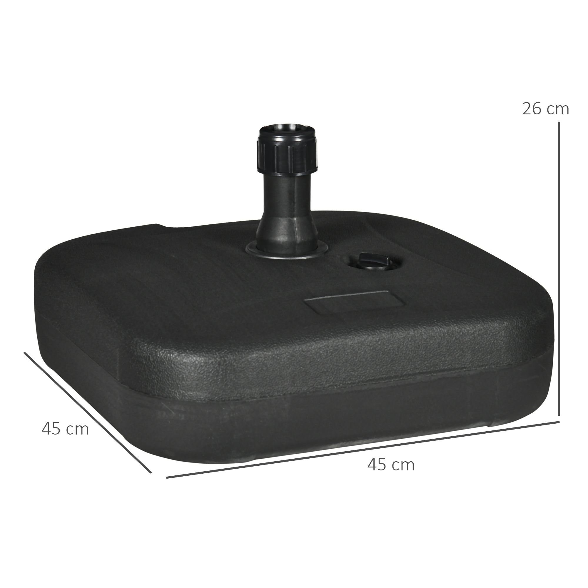 Parasol Base, Fillable Water/Sand 46x45x26cm Stable 30kg, Black