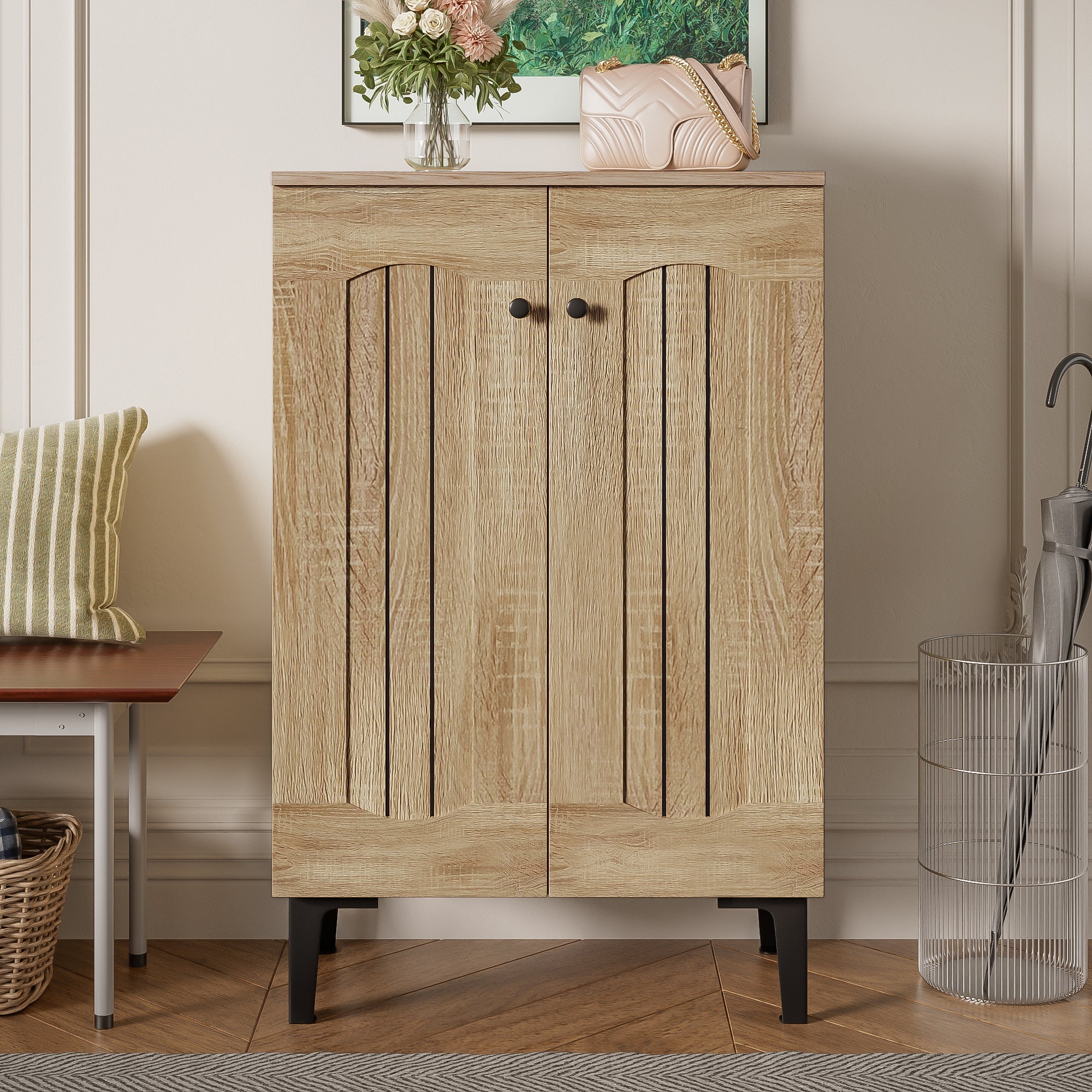 Shoe Cabinet Double Door Multi-Tier Storage - Decorative Shelf