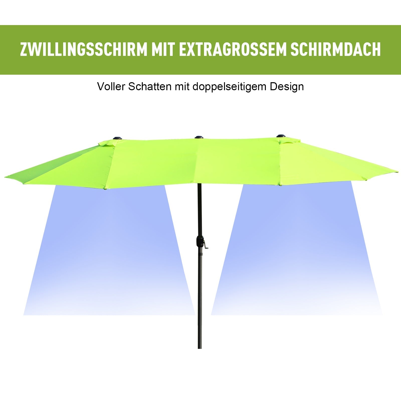 parasol garden umbrella 460 x 270cm oval with hand crank double, green