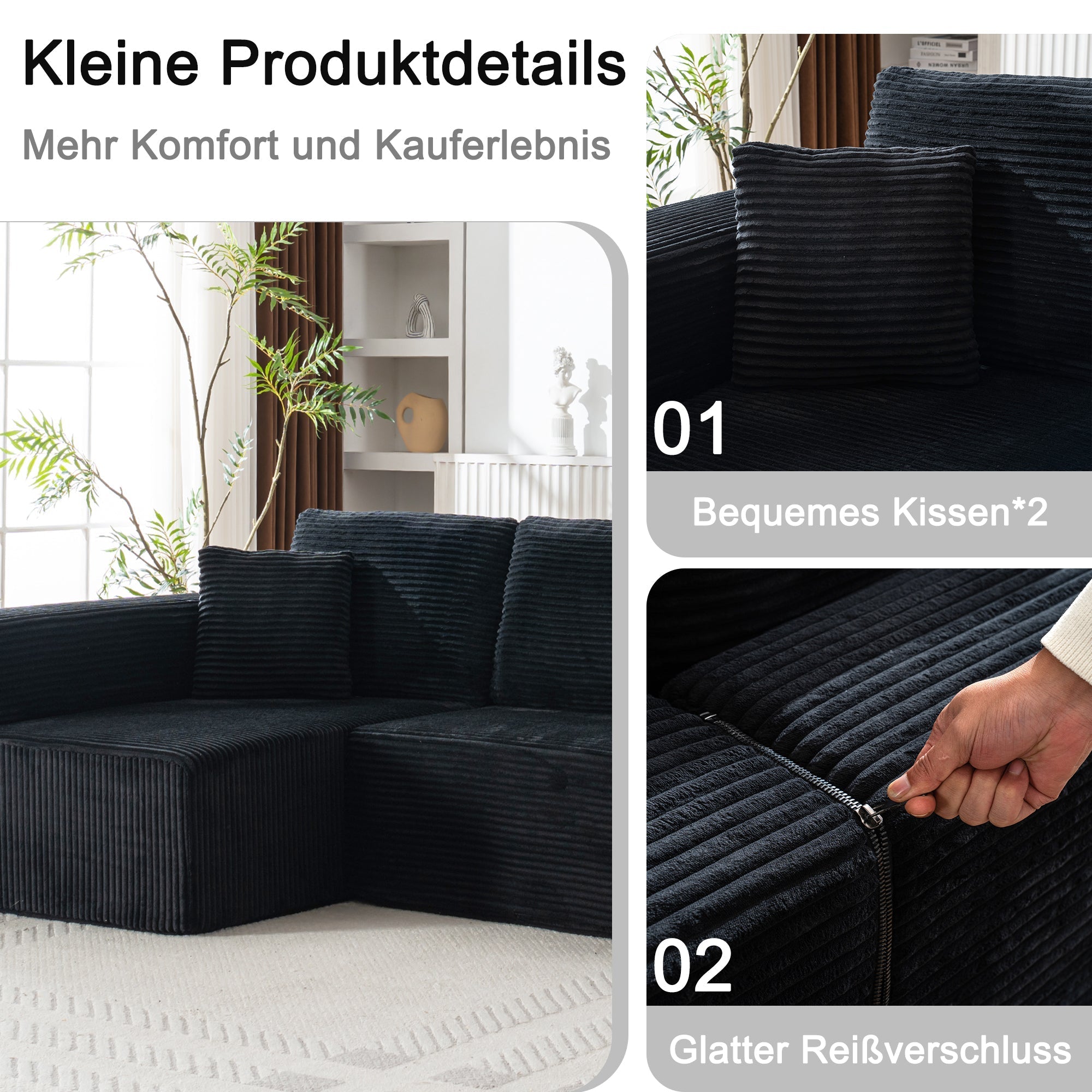 Wide Armchair Modular L-Shaped Chaise Lounge - Core Fabric