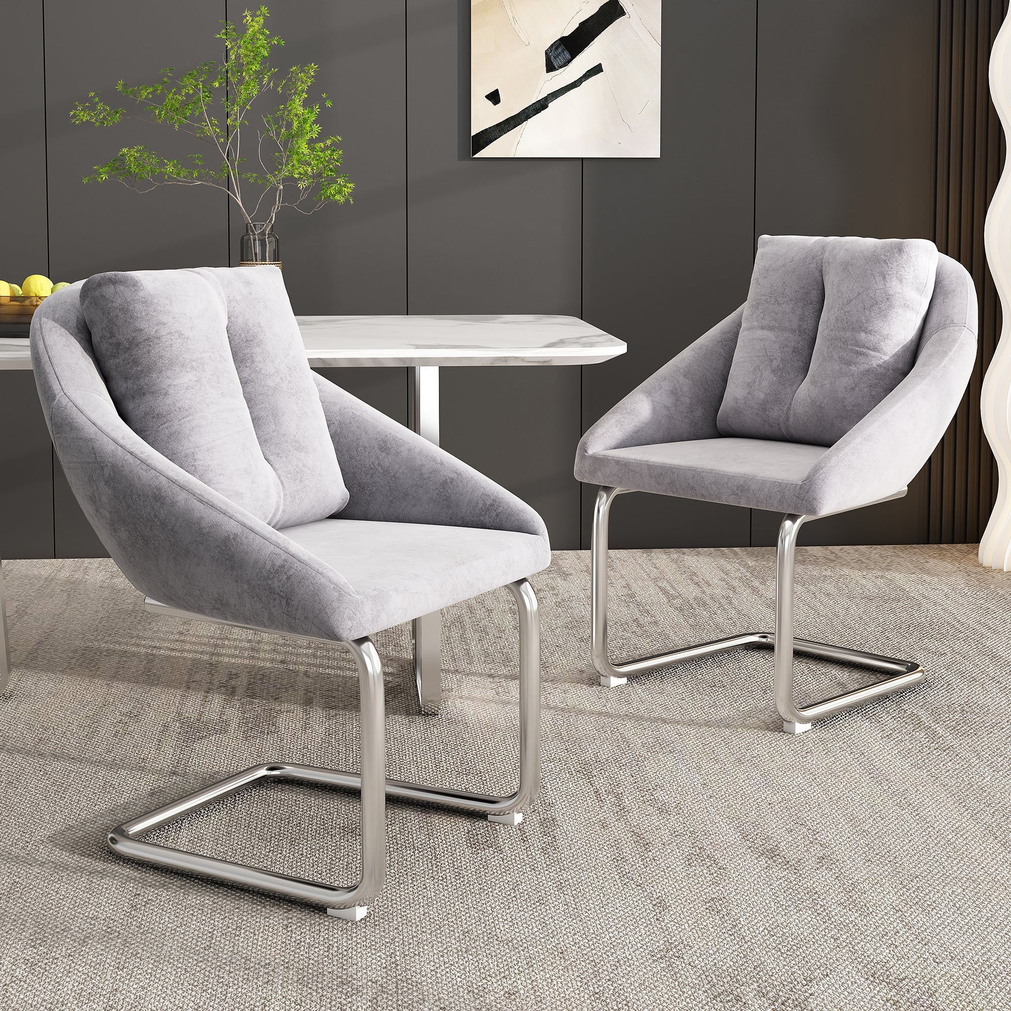 Velvet Dining Chair Set of 2 Swivel Cushions Curved Legs - Grey