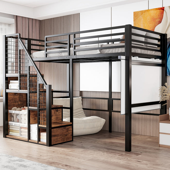 Bunk Bed 90x200cm Iron Frame with Storage Area Safety Ladder Black