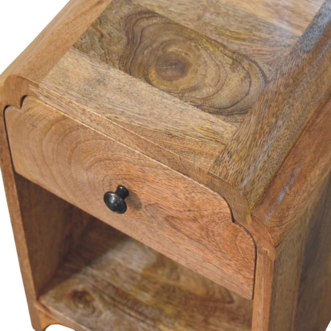 Newton Mini Nightstand with Drawer and Shelf, Solid Wood Brown